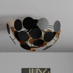 Lindby plafondlamp Kinan, Ø 54 cm, zwart, goud, E14