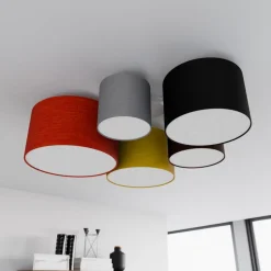 Lindby plafondlamp Laurenz, 5-lamps, 93cm, rood/geel, textiel