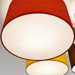 Lindby plafondlamp Laurenz, 5-lamps, 93cm, rood/geel, textiel
