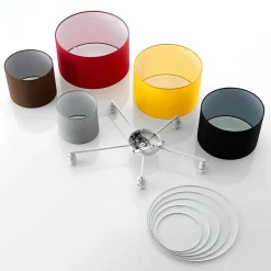 Lindby plafondlamp Laurenz, 5-lamps, 93cm, rood/geel, textiel