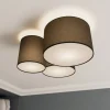 Lindby plafondlamp Laurenz, 3-lamps, grijs, textiel, Ø 63cm