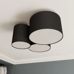 Lindby plafondlamp Laurenz, 3-lamps, grijs, textiel, Ø 63cm