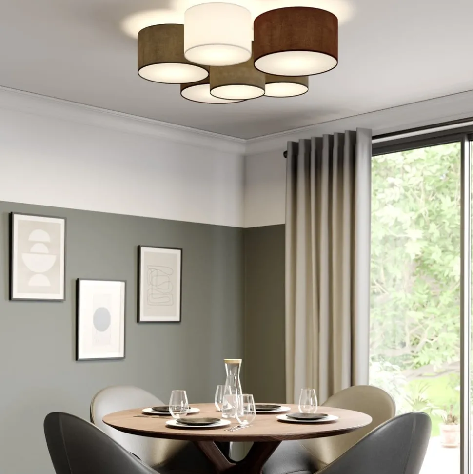 Lindby plafondlamp Laurenz, Ø 99 cm, 6-lamps, grijs/bruin