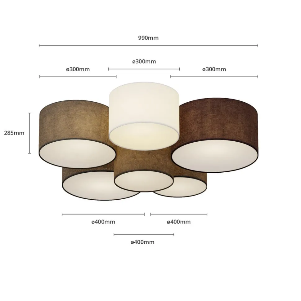 Lindby plafondlamp Laurenz, Ø 99 cm, 6-lamps, grijs/bruin