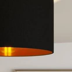 Lindby plafondlamp Laurenz, 3-lamps, zwart/goud, textiel