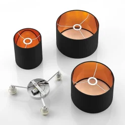 Lindby plafondlamp Laurenz, 3-lamps, zwart/goud, textiel