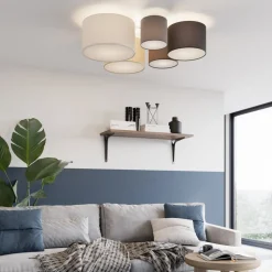 Lindby plafondlamp Laurenz, 5-lamps, 93cm, bruin/beige, E27