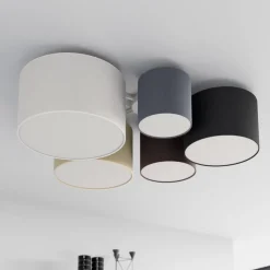 Lindby plafondlamp Laurenz, 5-lamps, 93cm, bruin/beige, E27