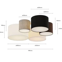 Lindby plafondlamp Laurenz, 5-lamps, 93cm, bruin/beige, E27