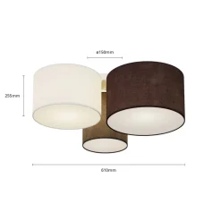 Lindby plafondlamp Laurenz, 3-lamps, grijs/bruin, textiel