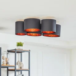 Lindby plafondlamp Laurenz, 5-lamps, 83cm zwart/goud