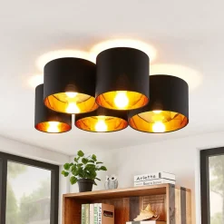 Lindby plafondlamp Laurenz, 5-lamps, 83cm zwart/goud