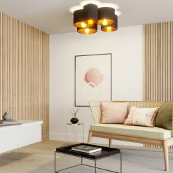 Lindby plafondlamp Laurenz, 5-lamps, 83cm zwart/goud