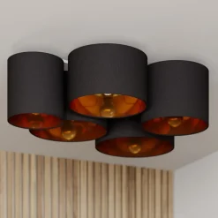 Lindby plafondlamp Laurenz, 5-lamps, 83cm zwart/goud
