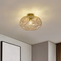 Lindby plafondlamp Lelia, amber, glas, Ø 35 cm