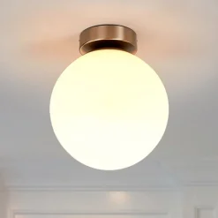 Lindby plafondlamp Lennie, wit, glas, Ø 20 cm, IP44, E27