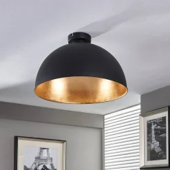 Lindby plafondlamp Lya, Ø 40 cm, zwart-goud, metaal