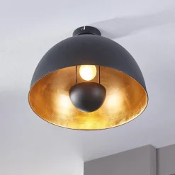 Lindby plafondlamp Lya, Ø 40 cm, zwart-goud, metaal