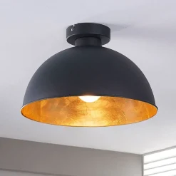 Lindby plafondlamp Lya, Ø 31 cm, zwart-goud, metaal, E27