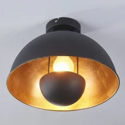 Lindby plafondlamp Lya, Ø 31 cm, zwart-goud, metaal, E27