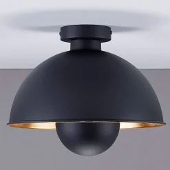 Lindby plafondlamp Lya, Ø 31 cm, zwart-goud, metaal, E27