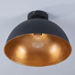 Lindby plafondlamp Lya, Ø 31 cm, zwart-goud, metaal, E27