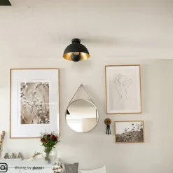 Lindby plafondlamp Lya, Ø 31 cm, zwart-goud, metaal, E27