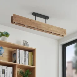 Lindby plafondlamp Malwin, GU10, 100 cm lang, 6-lamps, hout