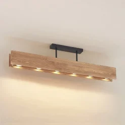 Lindby plafondlamp Malwin, GU10, 100 cm lang, 6-lamps, hout