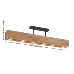 Lindby plafondlamp Malwin, GU10, 100 cm lang, 6-lamps, hout