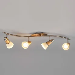 Lindby plafondlamp Marena, 4-lamps, glas, hout, 83 cm lang