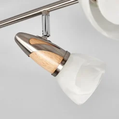 Lindby plafondlamp Marena, 6-lamps, glas, hout, 180 cm lang