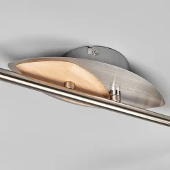 Lindby plafondlamp Marena, 6-lamps, glas, hout, 180 cm lang