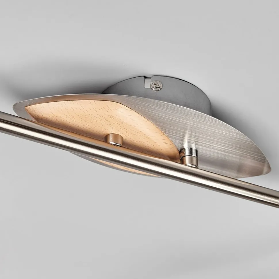 Lindby plafondlamp Marena, 6-lamps, glas, hout, 180 cm lang