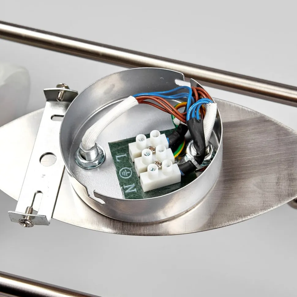 Lindby plafondlamp Marena, 6-lamps, glas, hout, 180 cm lang