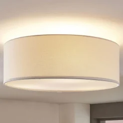 Lindby plafondlamp Mariat, wit, linnen, Ø 45 cm, E27