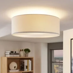 Lindby plafondlamp Mariat, wit, linnen, Ø 45 cm, E27