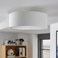 Lindby plafondlamp Mariat, wit, linnen, Ø 45 cm, E27