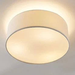 Lindby plafondlamp Mariat, wit, linnen, Ø 45 cm, E27