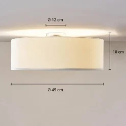 Lindby plafondlamp Mariat, wit, linnen, Ø 45 cm, E27