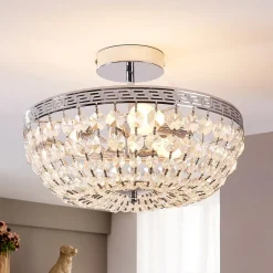 Lindby plafondlamp Mondriaan, 35 cm, chroom, kristal