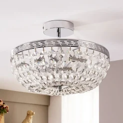 Lindby plafondlamp Mondriaan, 35 cm, chroom, kristal