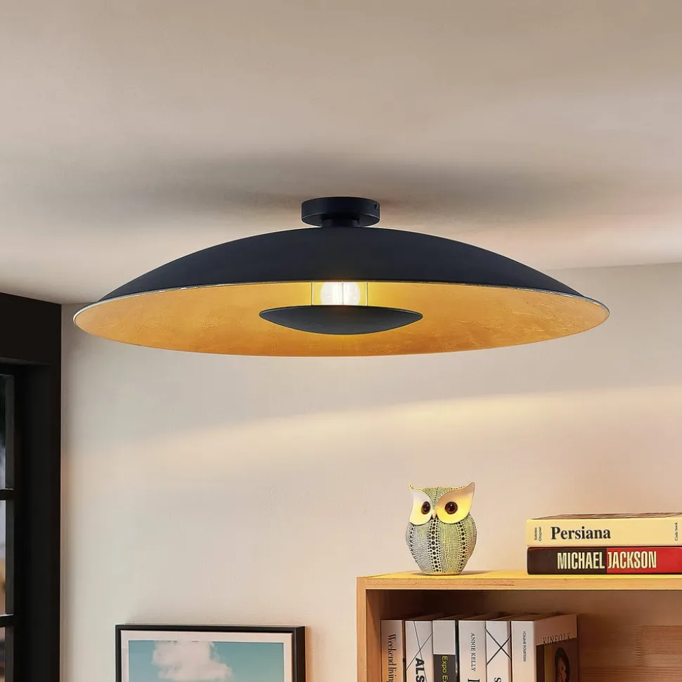 Lindby plafondlamp Narisara, Ø 80 cm, E27, zwart-goud