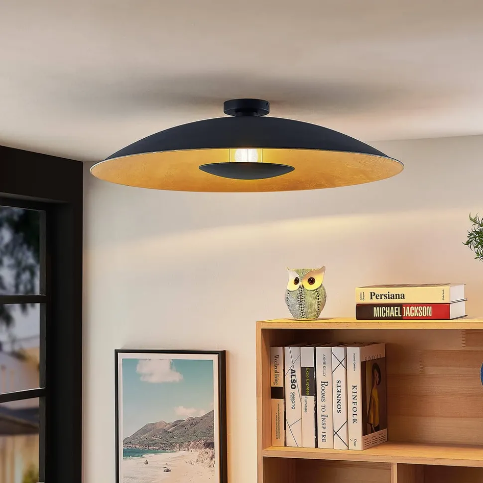 Lindby plafondlamp Narisara, Ø 80 cm, E27, zwart-goud