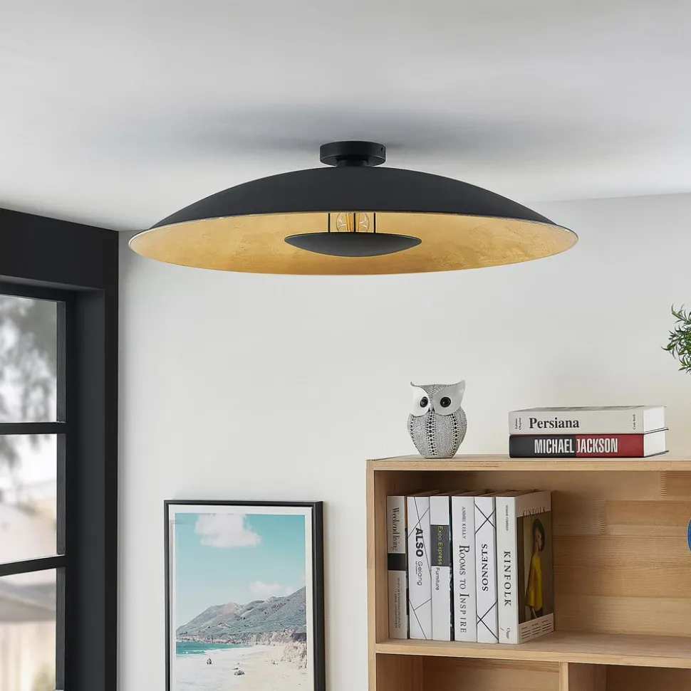 Lindby plafondlamp Narisara, Ø 80 cm, E27, zwart-goud
