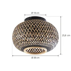 Lindby plafondlamp Nerys, zwart, bamboe, Ø 38 cm