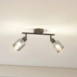 Lindby plafondlamp Netty, 2-lamps, grijs, glas