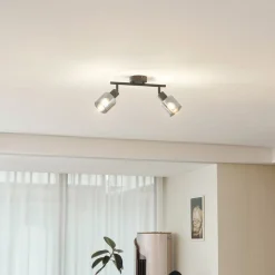 Lindby plafondlamp Netty, 2-lamps, grijs, glas