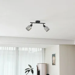 Lindby plafondlamp Netty, 2-lamps, grijs, glas