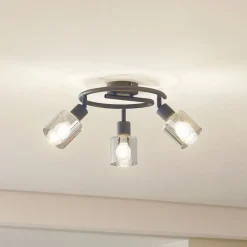 Lindby plafondlamp Netty, grijs, 3-lamps, glas